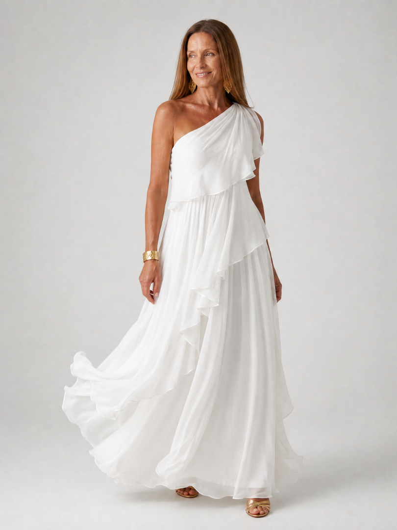 Eliana | Enaxlad Chiffon Maxi Klänning