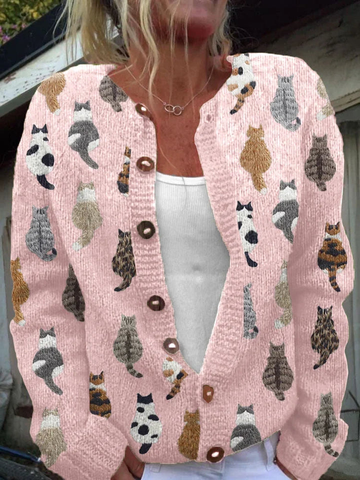 Miriam | Stickad cardigan med kattmotiv