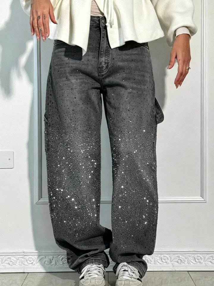 Valfrida ballongjeans med glitter i grå färg