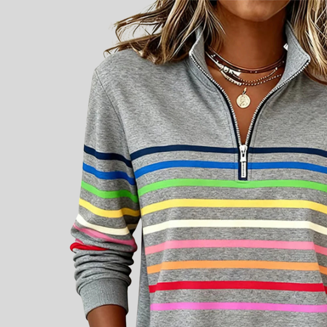 Prismette | Färgglad Randig Quarter-Zip Sweatshirt