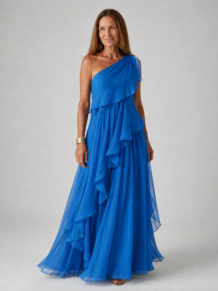 Emilia | En-axlad Chiffon Maxi Klänning