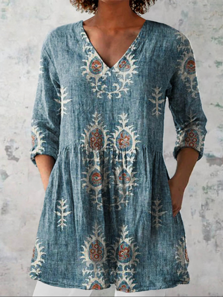 Elise | Lång Blus med V-Hals