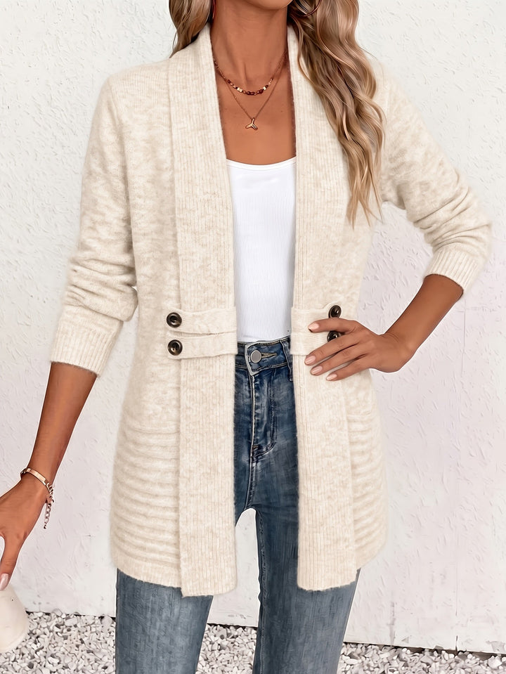 Tora | Elegant Damcardigan Med Öppen Framsida & Insydd Midja