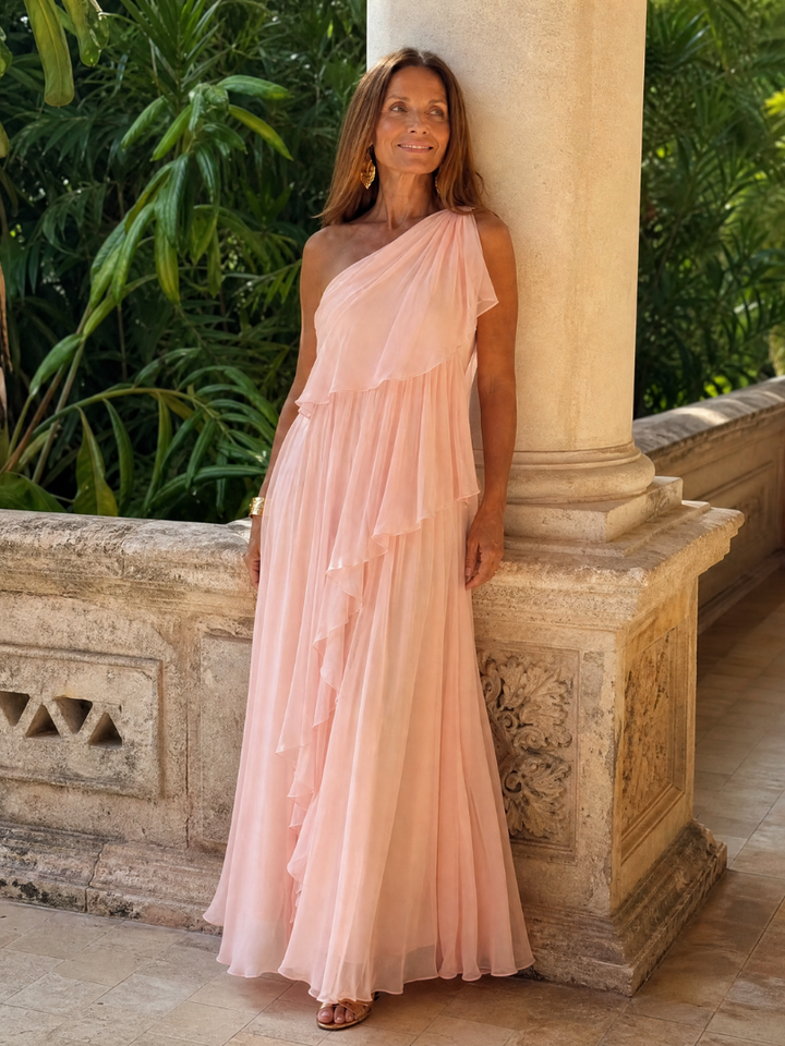 Elisa | En-sidig Chiffon Maxiklänning