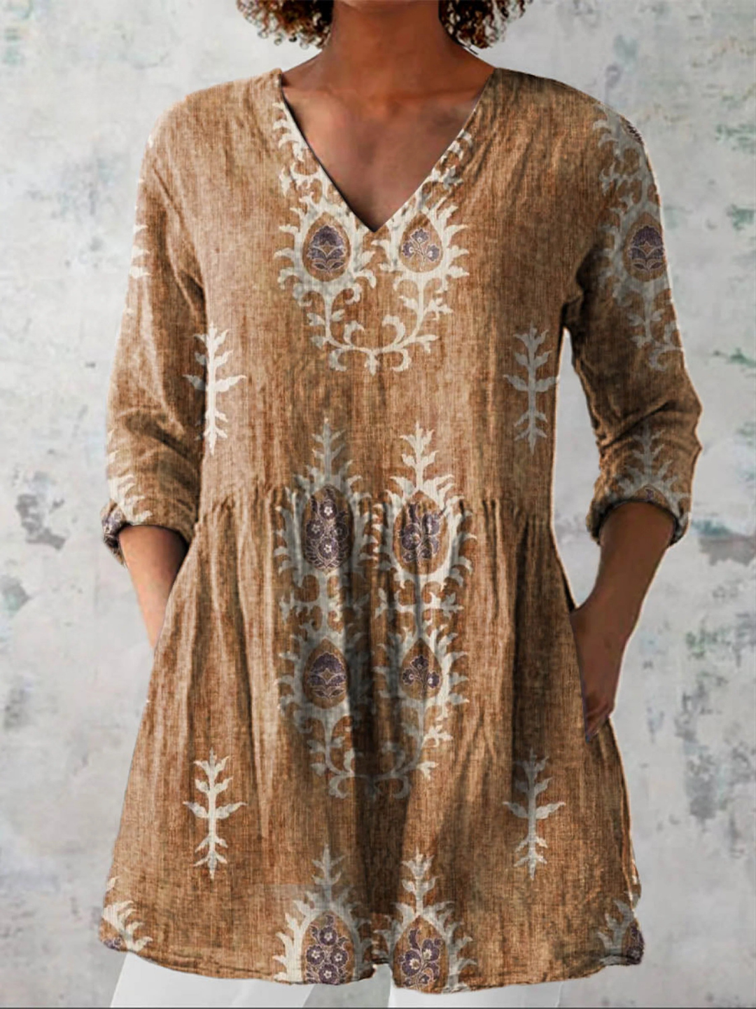 Elise | Lång Blus med V-Hals