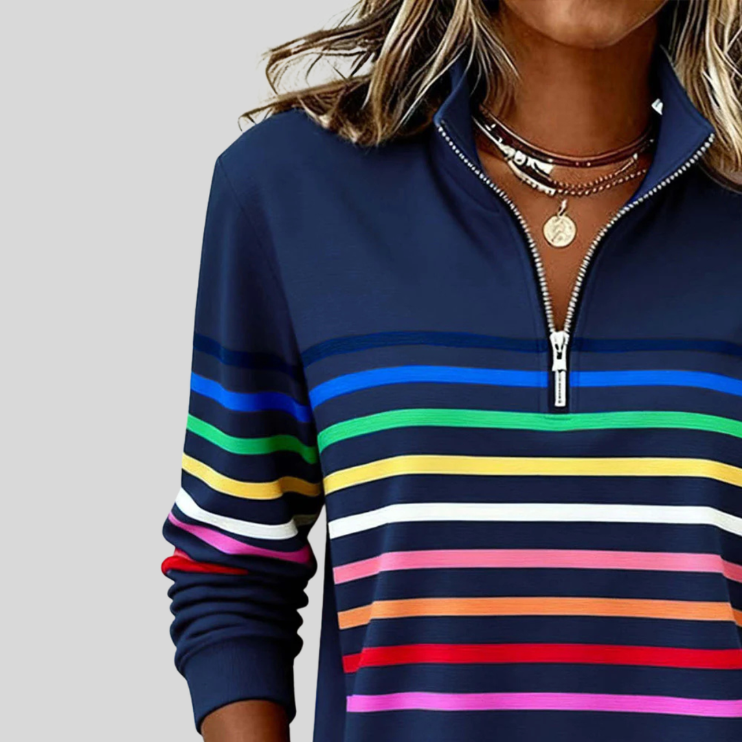 Prismette | Färgglad Randig Quarter-Zip Sweatshirt