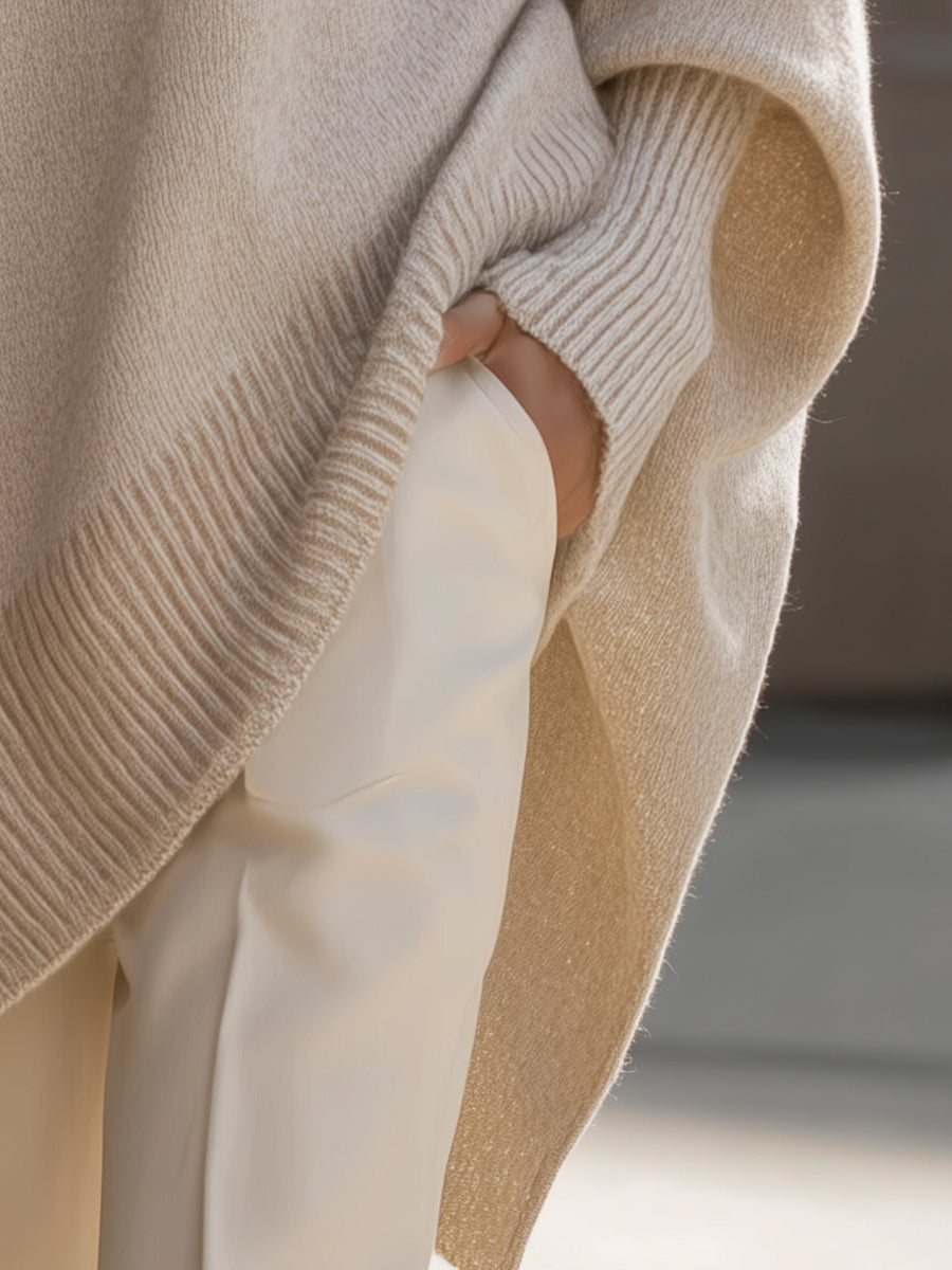 Jannika | Oversized Draperad Tröja med Bred Halsringning