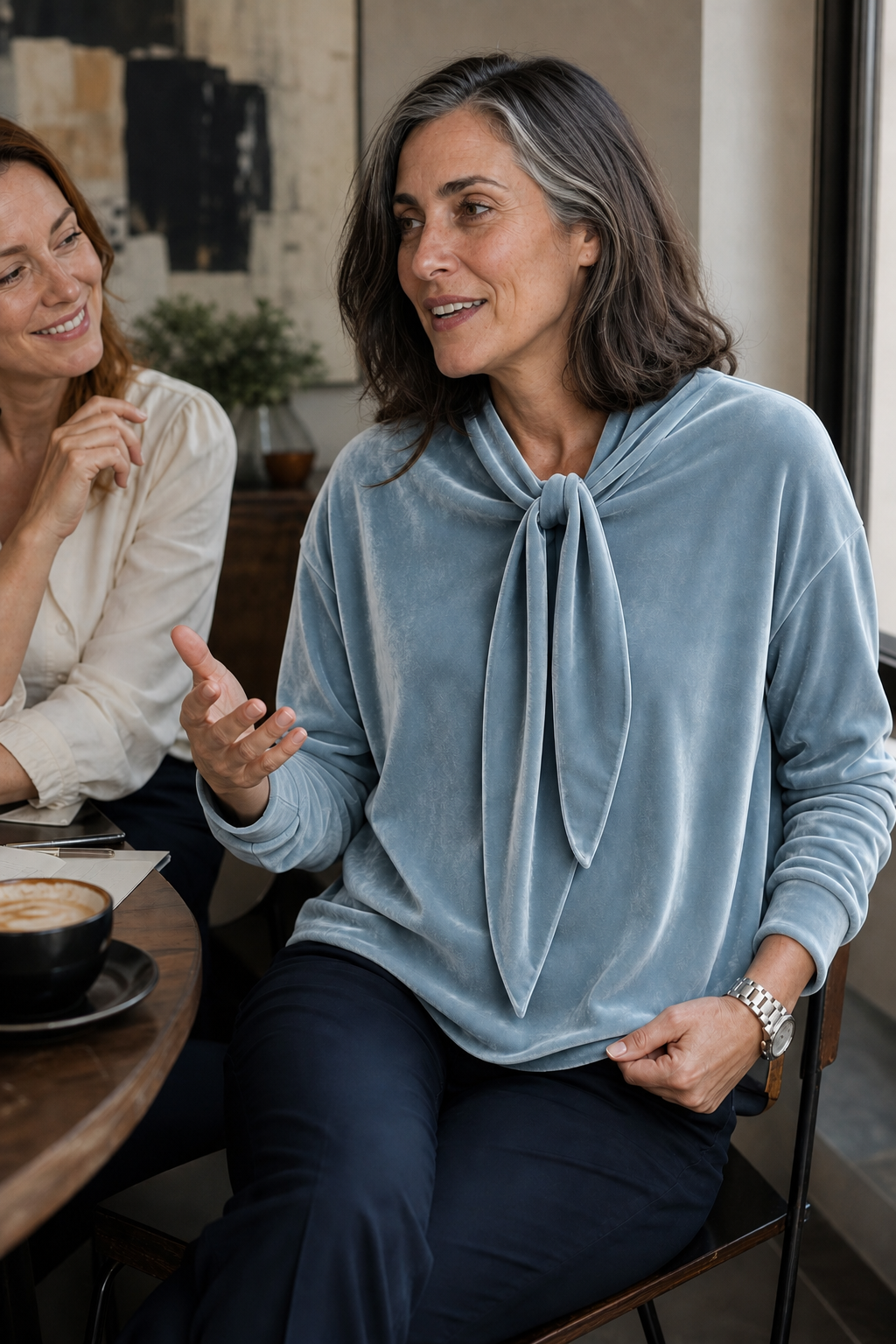 Tyra | Sammet Tie-Neck Avslappnad Blus