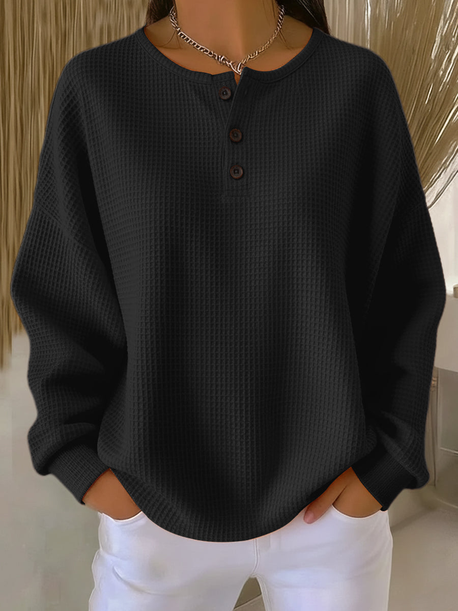 Mirabel | Mysig Vaffel Henley Sweatshirt