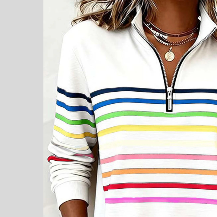 Prismette | Färgglad Randig Quarter-Zip Sweatshirt