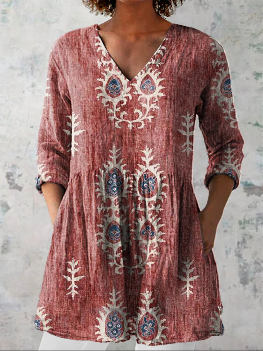 Elise | Lång Blus med V-Hals