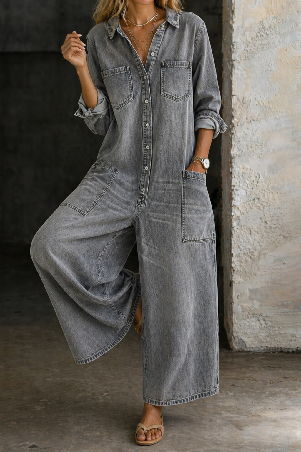 Vivienne | Avslappnad Denim Jumpsuit