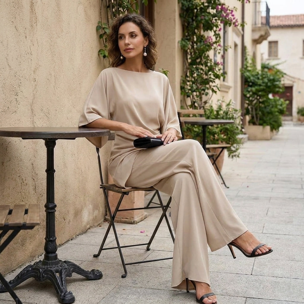 Gerda | Draperad Blus och Vida Byxor Set