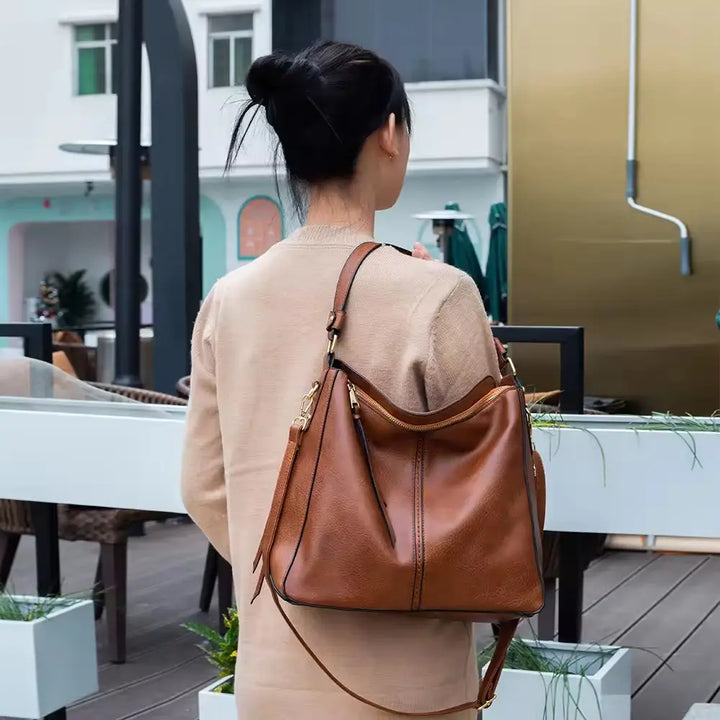 Victoria | Lyxig läder anti-tjuv hobo väska + GRATIS plånbok