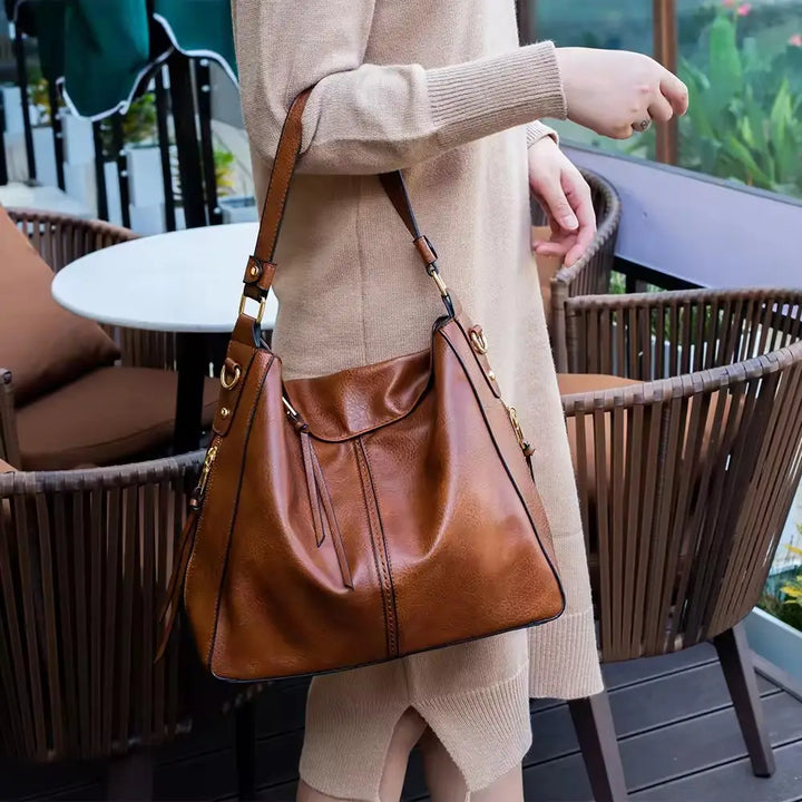 Victoria | Lyxig läder anti-tjuv hobo väska + GRATIS plånbok