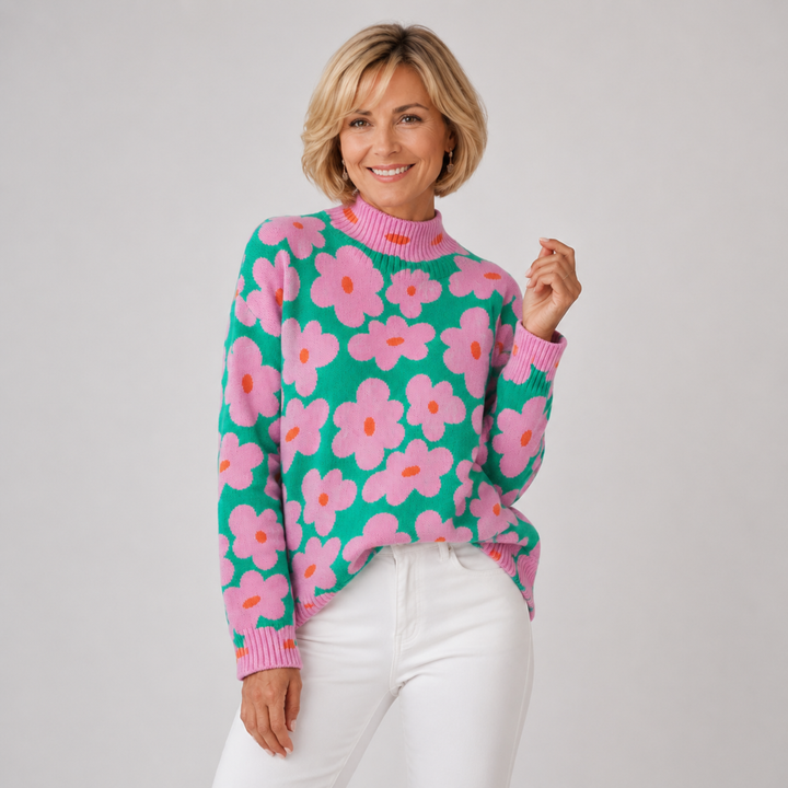 Letizia | Varm Oversized Tröja med Blommönster