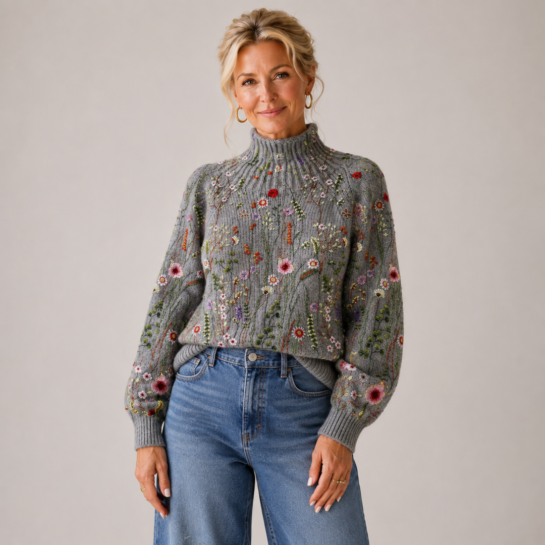 Ruth | Blommig Stickad Tröja