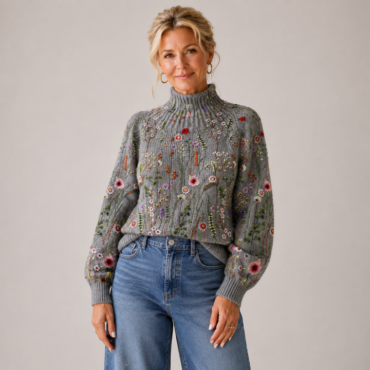 Ruth | Blommig Stickad Tröja