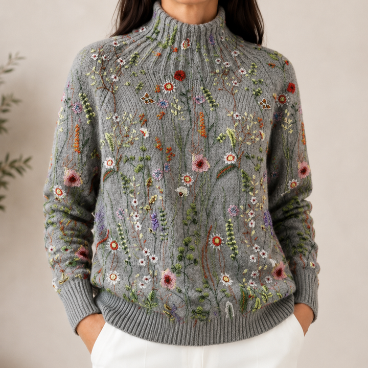 Ruth | Blommig Stickad Tröja