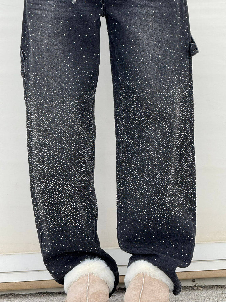 Valfrida jeans i svart färg, detalj av glitter