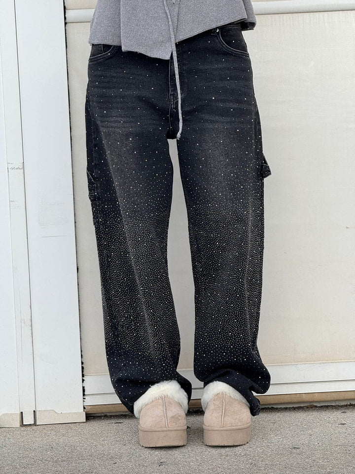 Valfrida ballongjeans med glitter i svart färg