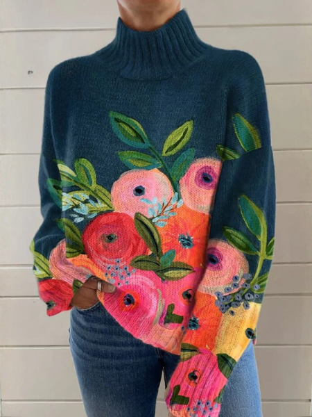 Valborg mjuk polotröja med blommönster