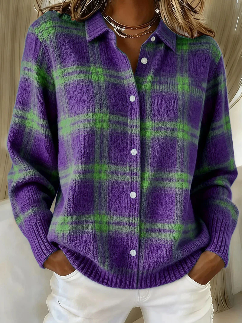 Tove rutig blus i lila och grönt