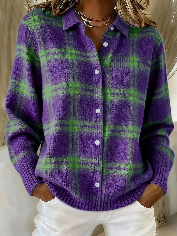 Tove rutig blus i lila och grönt