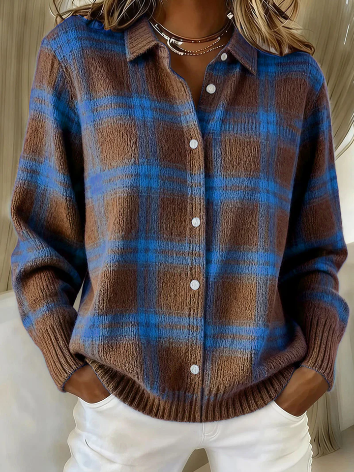 Tove rutig blus i brunt och blått