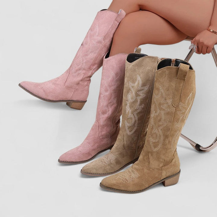 Elfrida – westernstövlar i rosa och beige
