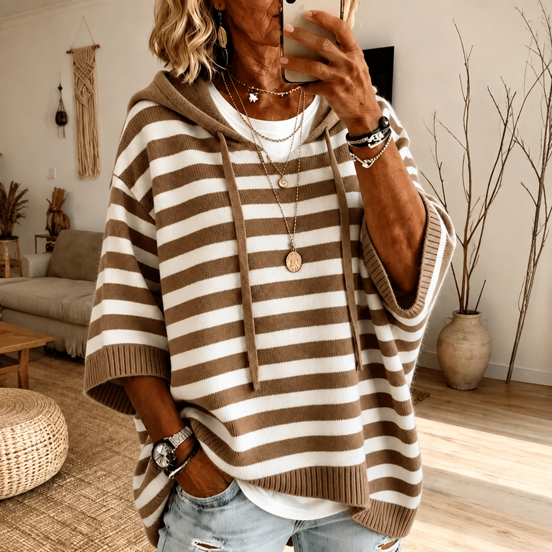 Mathilde | Taupe Randig Poncho Tröja