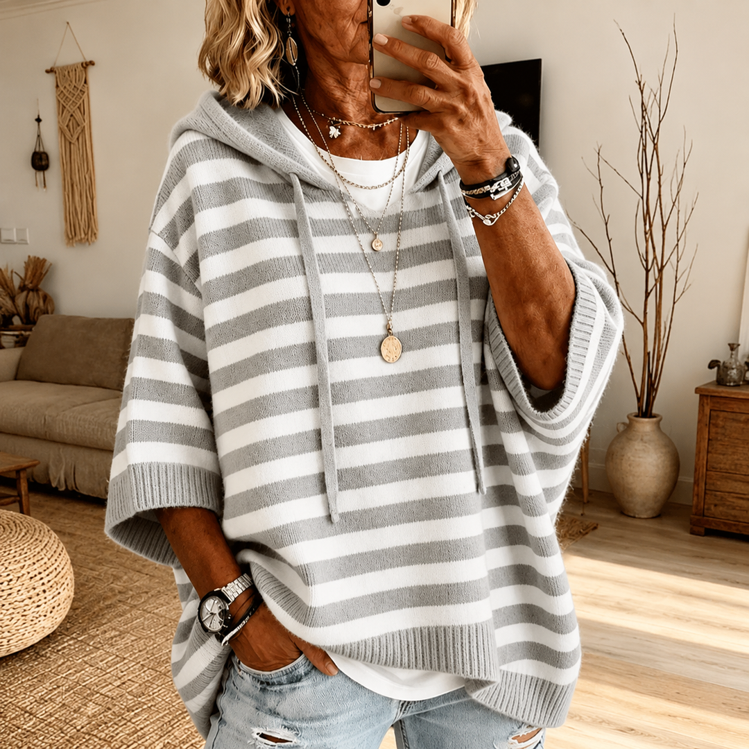 Celine | Grå Randig Poncho Tröja