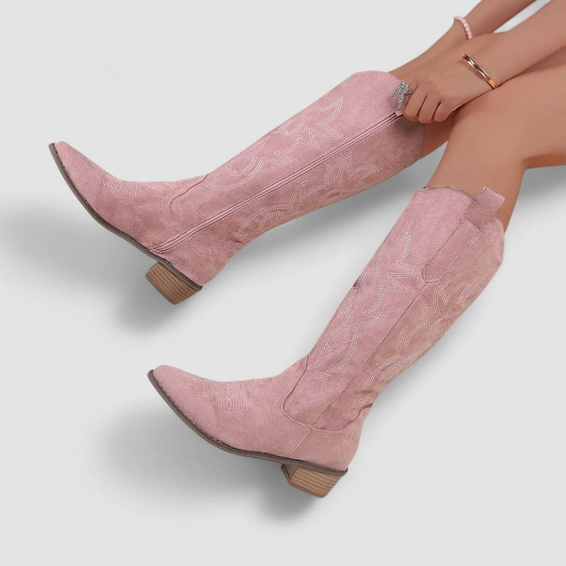 Elfrida – rosa westernstövlar med dragkedja