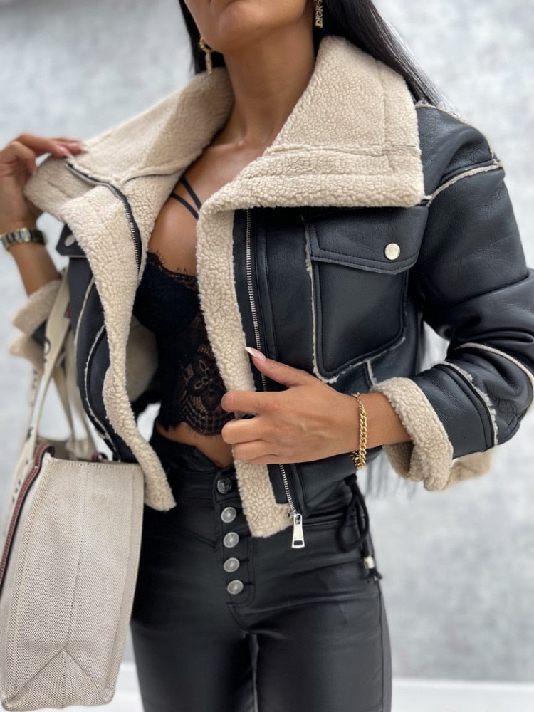 AGNES | JACKA I LÄDERLOOK MED ULL
