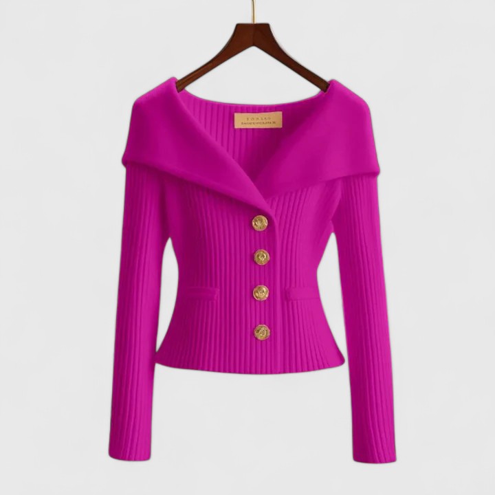 Dominique | Smickrande Cardigan med Bred Krage