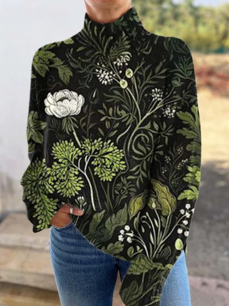 Ulla-Karin botanisk blommig tröja med polokrage