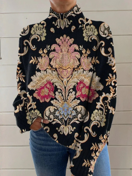 Elsa-Britt - vintage tröja med blommönster och polokrage