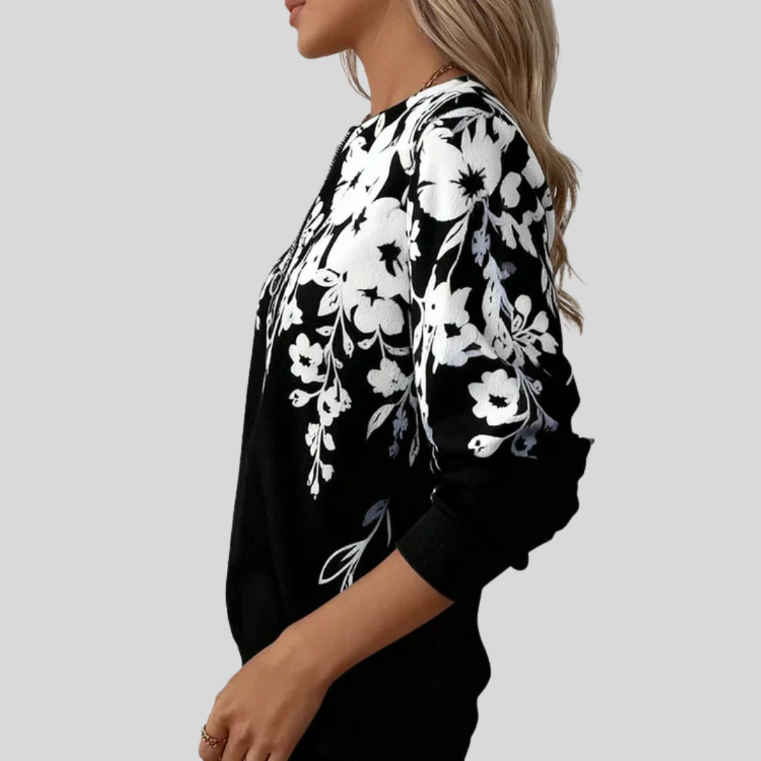 Karmosin | Blommig Print Zip Sweatshirt