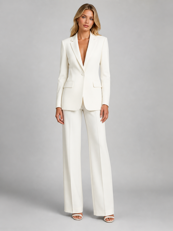 Carrin | Kvinnors Skräddarsydd Blazer och Vida Byxor Set – Smart Tillfälles Stil