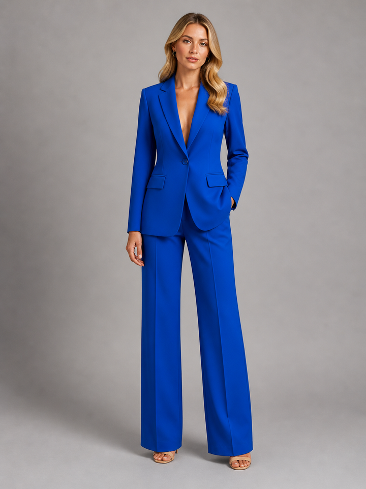 Carrin | Kvinnors Skräddarsydd Blazer och Vida Byxor Set – Smart Tillfälles Stil