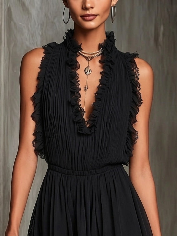 Mélaine | Svart Mini Ruffle Jumpsuit