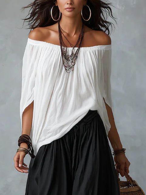 Wenna | Off-shoulder Topp Och Löst Passande Lanternbyxor Set