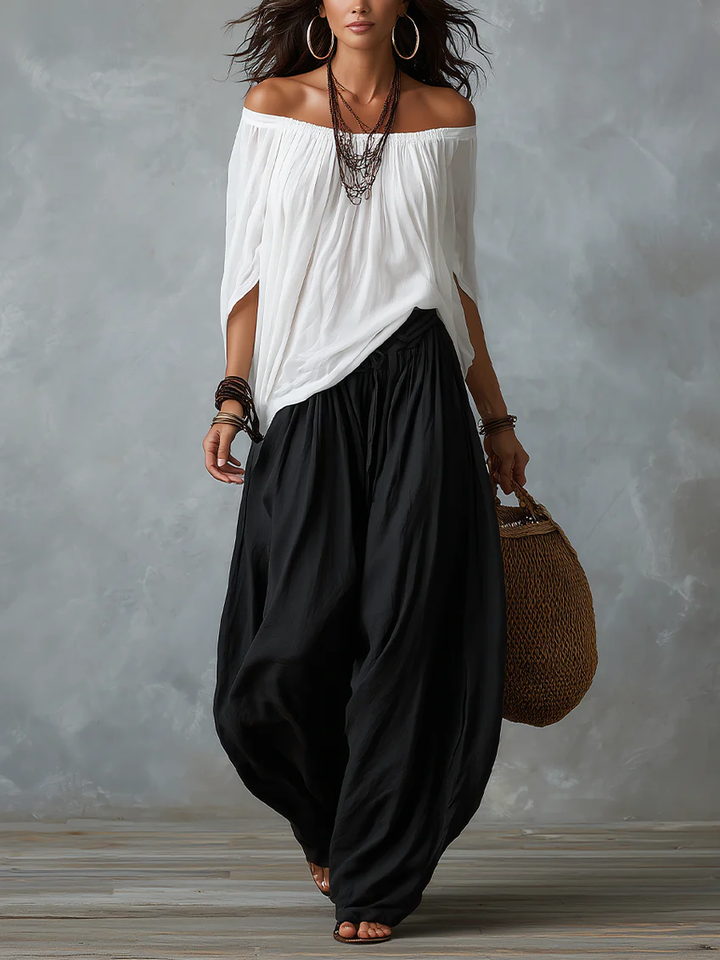 Wenna | Off-shoulder Topp Och Löst Passande Lanternbyxor Set