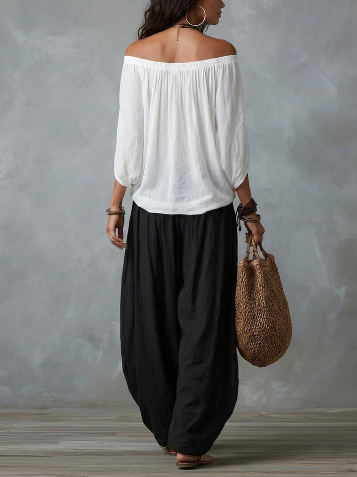 Wenna | Off-shoulder Topp Och Löst Passande Lanternbyxor Set