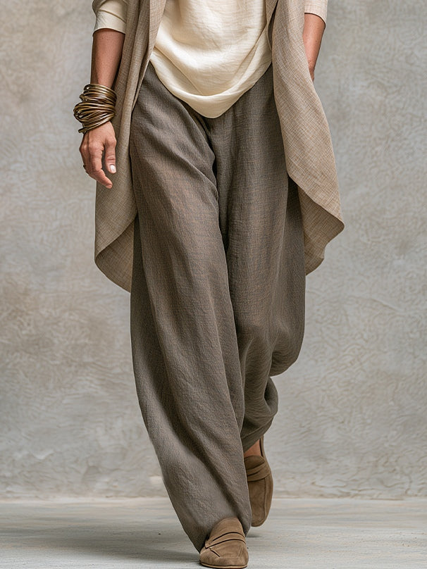 Clarissa | Komplett elegant tre-delad beige-grå avslappnad outfit med vida byxor