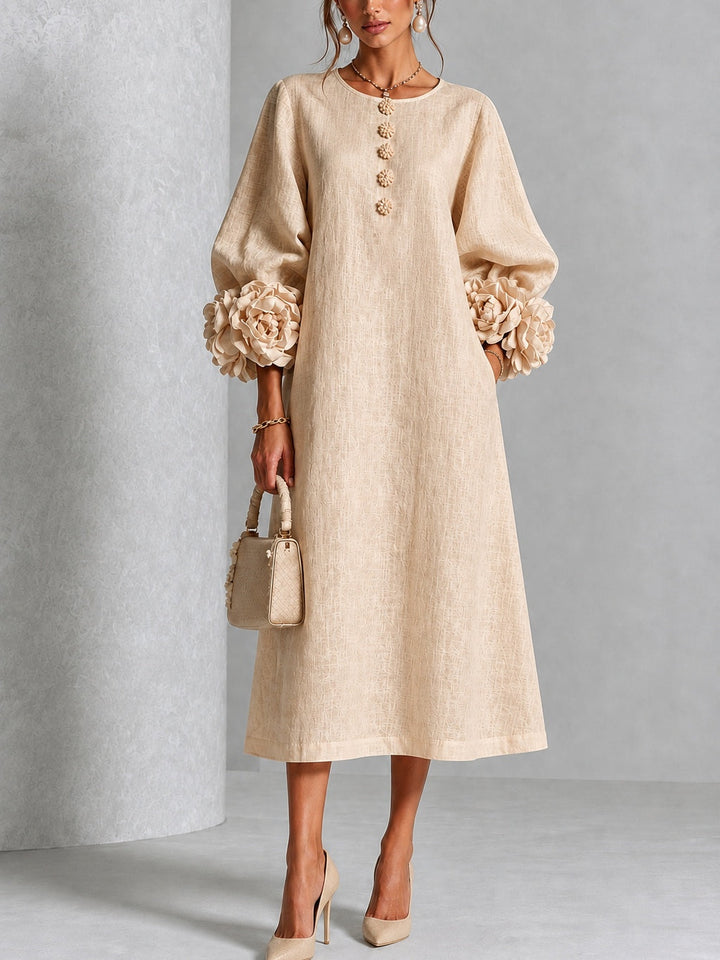 Flavie | Knäppt Blommig Klänning Beige