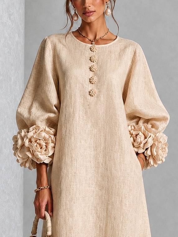Flavie | Knäppt Blommig Klänning Beige