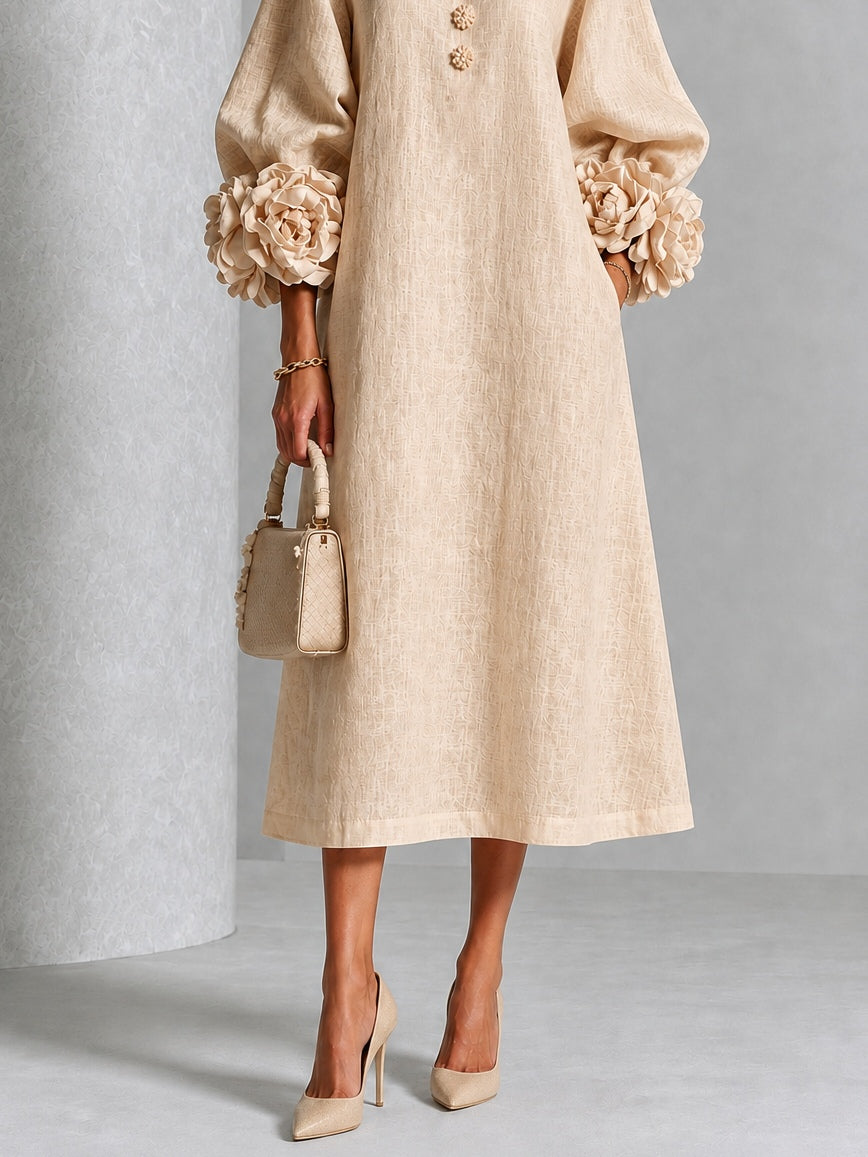 Flavie | Knäppt Blommig Klänning Beige