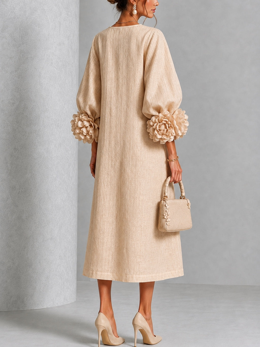 Flavie | Knäppt Blommig Klänning Beige