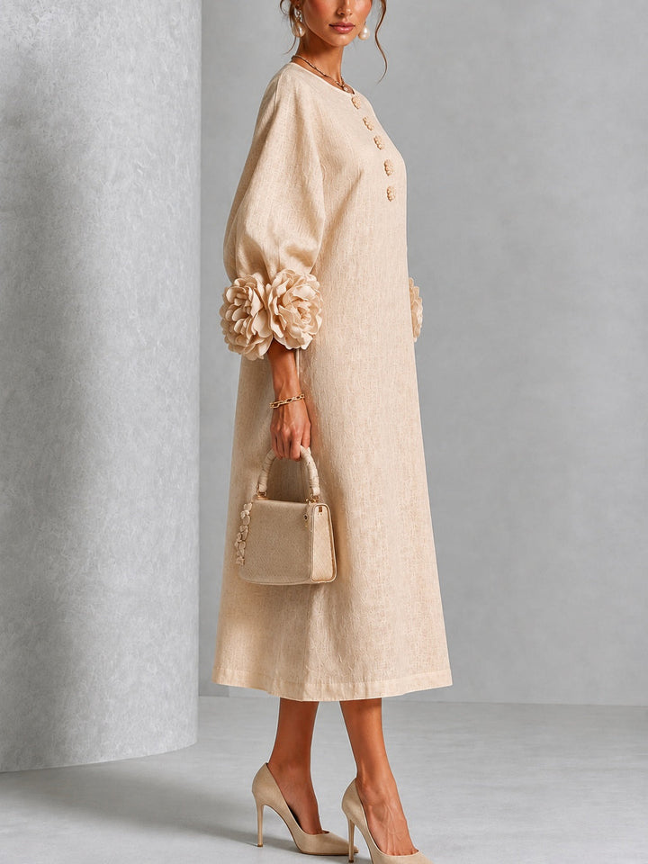 Flavie | Knäppt Blommig Klänning Beige